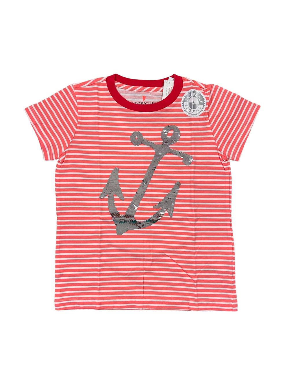 NWT J. Crew Girls' Pink, Red & White W/Flippable Sequin Anchor T-Shirt